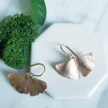 Load image into Gallery viewer, Bronze and Yellow GF Gingko Leaves Dangle Earrings
