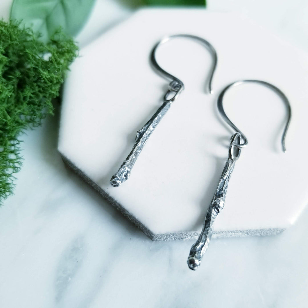 Black Patina Sterling Twig Earrings