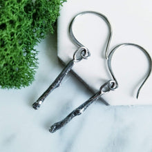 Load image into Gallery viewer, Black Patina Sterling Twig Earrings
