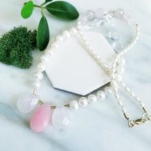 Load image into Gallery viewer, Pearl &amp; Rose Quartz 14K Gold Fill Necklace
