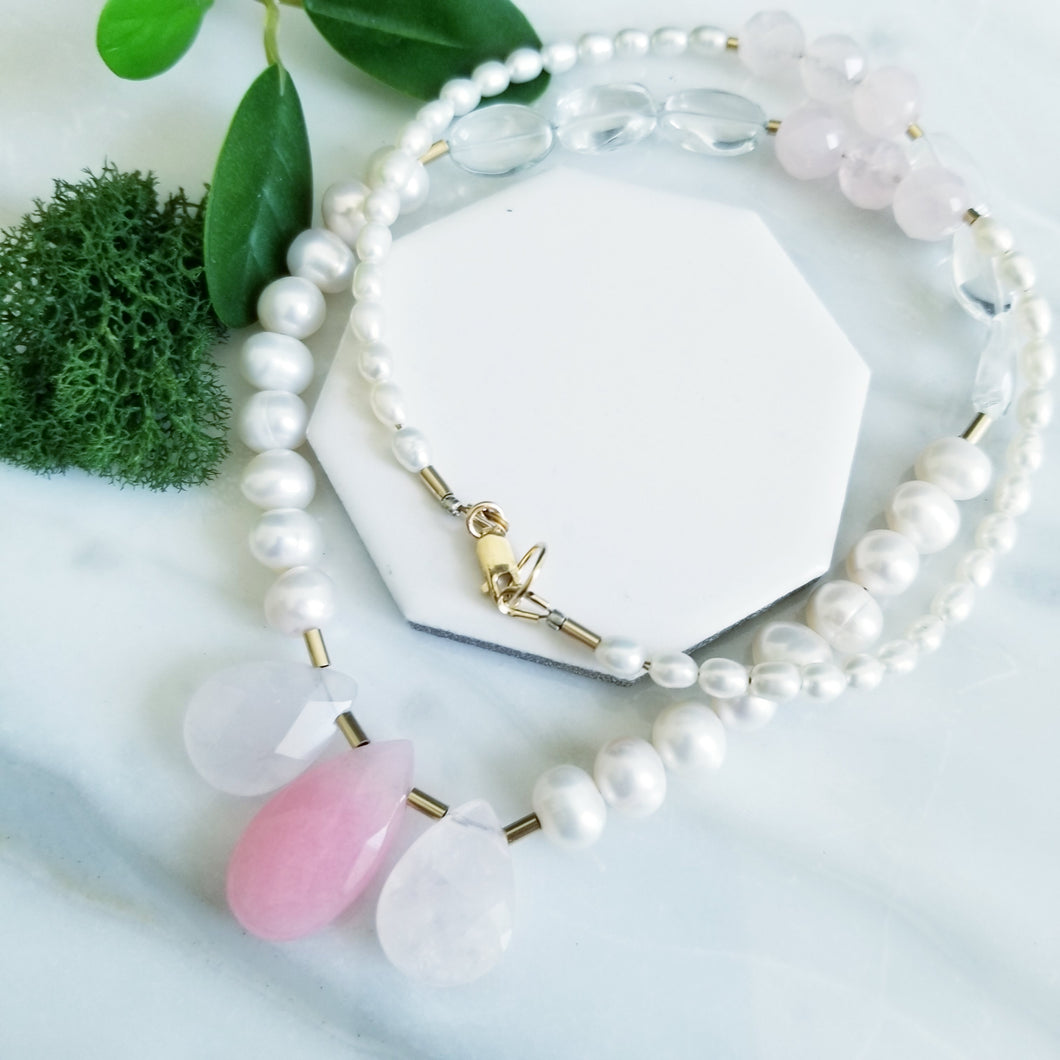 Pearl & Rose Quartz 14K Gold Fill Necklace