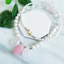 Load image into Gallery viewer, Pearl &amp; Rose Quartz 14K Gold Fill Necklace
