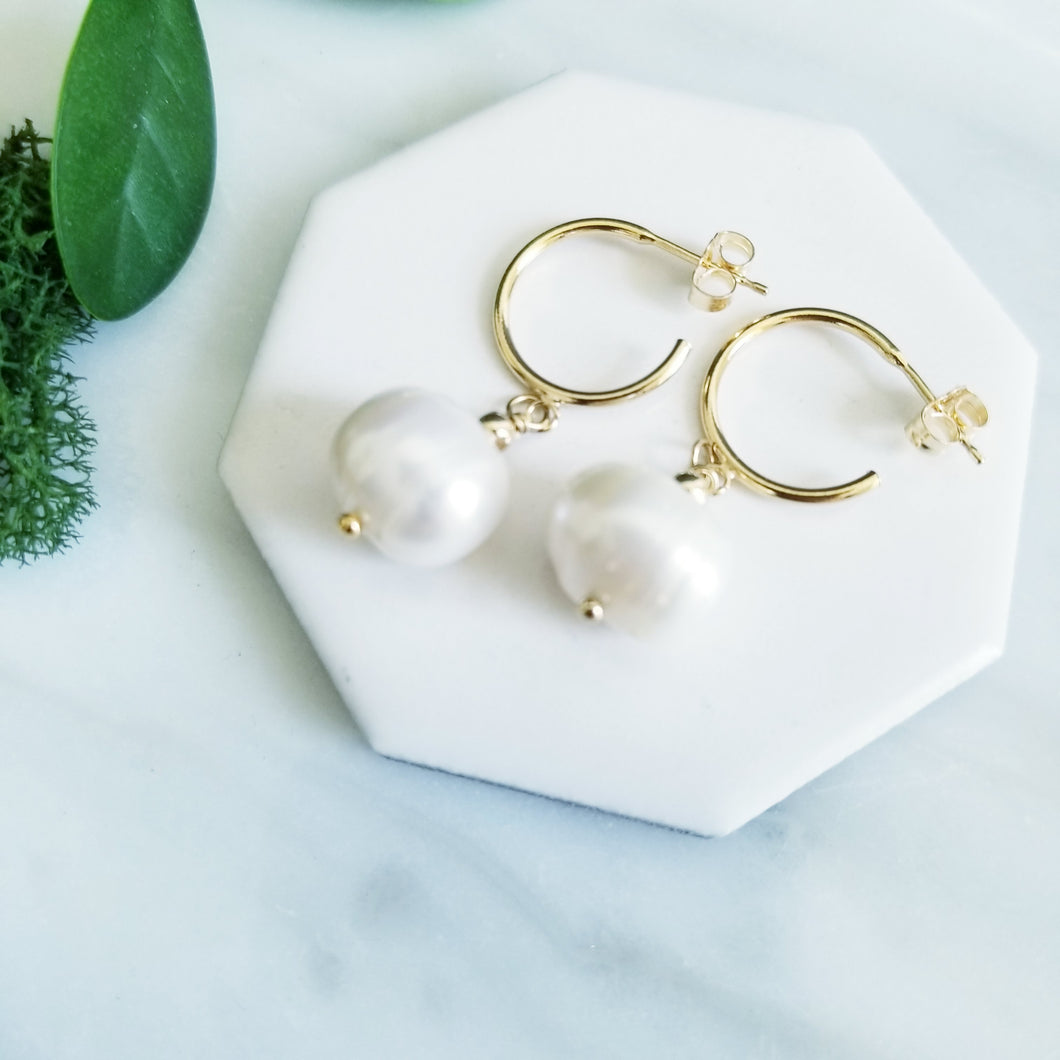 Jumbo Pearl Earrings 14K Gold Fill