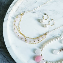 Load image into Gallery viewer, Pearl &amp; Rose Quartz 14K Gold Fill Necklace
