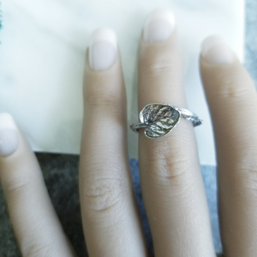 Sterling Silver Leaf & Bud Ring Size 5 US