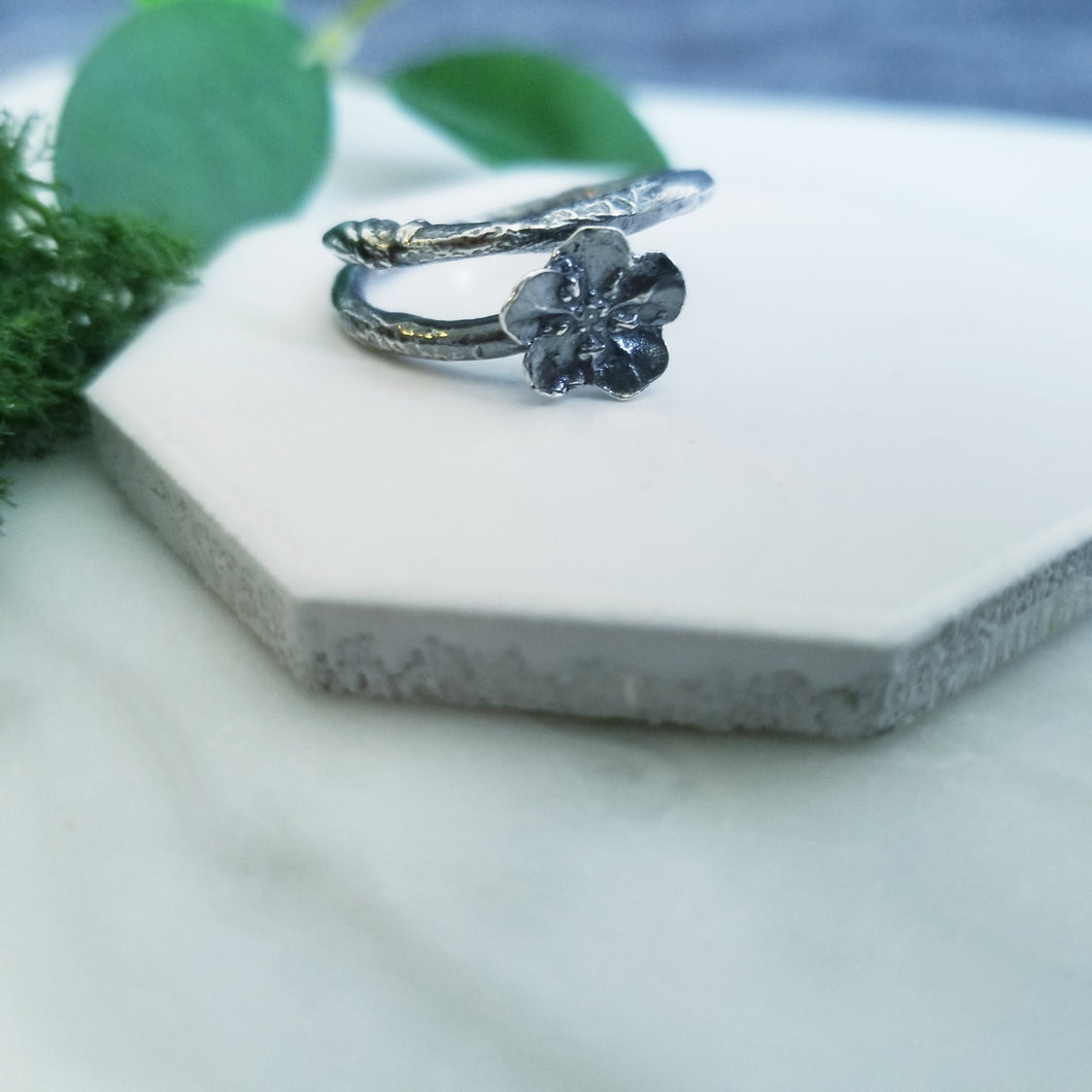 Sterling Silver Flower & Bud Ring Size 7 US