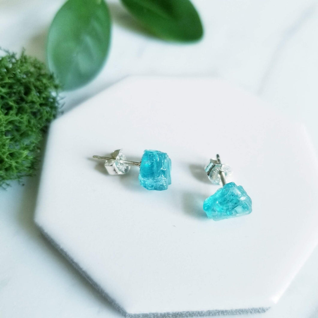 Rough Raw Gemstone Stud Post Earring, Sterling Silver Posts