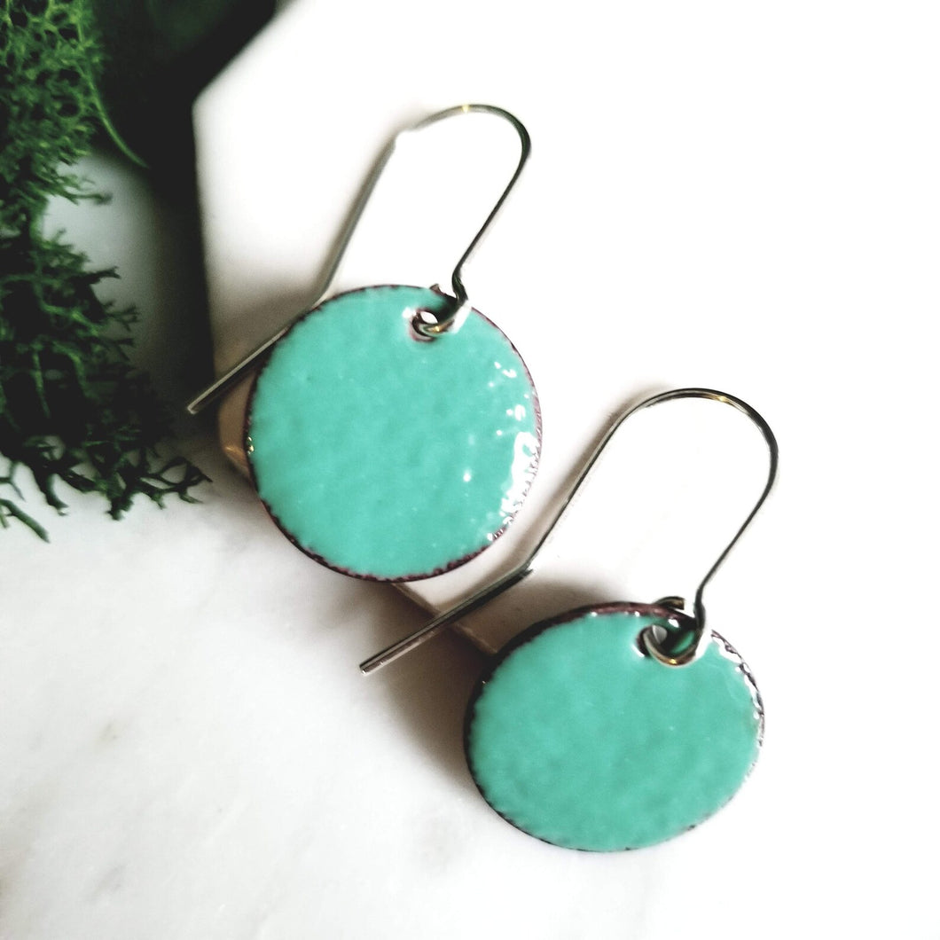 Fused Glass Enamel Disk Earrings