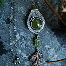 Load image into Gallery viewer, Forest Flora- Green Vessonite, Copper Fern, Sterling Silver Peridot Necklace
