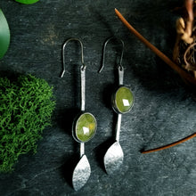 Load image into Gallery viewer, Rosecut Green Vessonite Earrings, Asymmetrical Sterling Silver Stick Earrings
