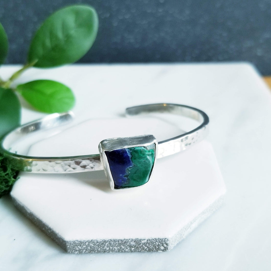 Blue Green Azurite & Chrysocolla Sterling Silver Cuff