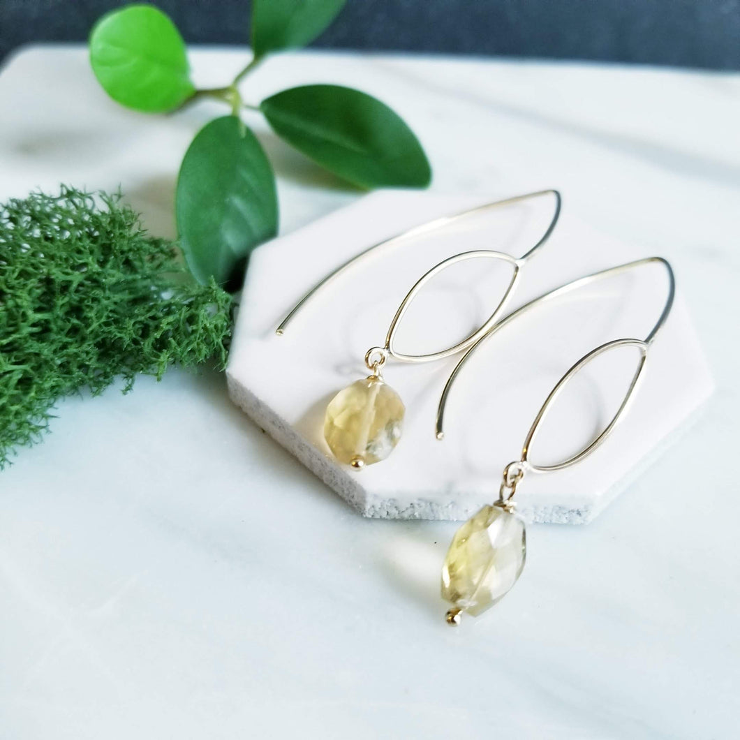 Yellow Gold Marquis Citrine Earrings