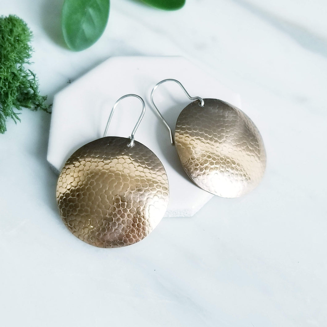 Bronze Hammered Disk Earrings