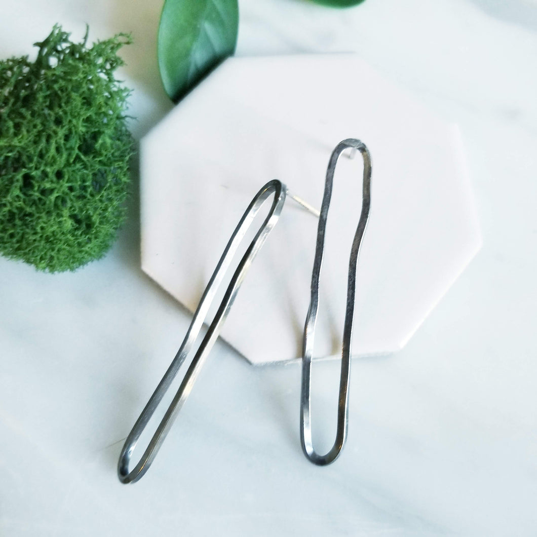 Oblong Sterling Silver Post Earrings