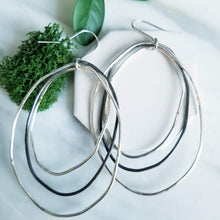 Load image into Gallery viewer, Large Sterling Silver Oval Hoop Earrings- Two Tone, Hammered texture
