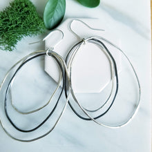 Load image into Gallery viewer, Large Sterling Silver Oval Hoop Earrings- Two Tone, Hammered texture
