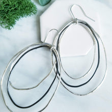 Load image into Gallery viewer, Large Sterling Silver Oval Hoop Earrings- Two Tone, Hammered texture
