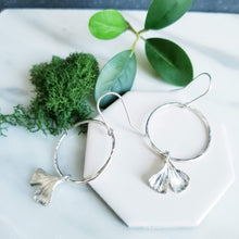 Load image into Gallery viewer, Sterling Silver Ginkgo Leaves Circle Earrings
