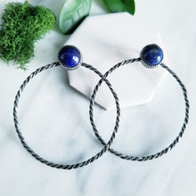 Load image into Gallery viewer, Lapis Lazuli Twisted Sterling Silver Western Earrings
