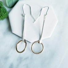 Load image into Gallery viewer, Long Stick Gold Circlet Sterling Silver Drop Earrings
