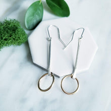 Load image into Gallery viewer, Long Stick Gold Circlet Sterling Silver Drop Earrings
