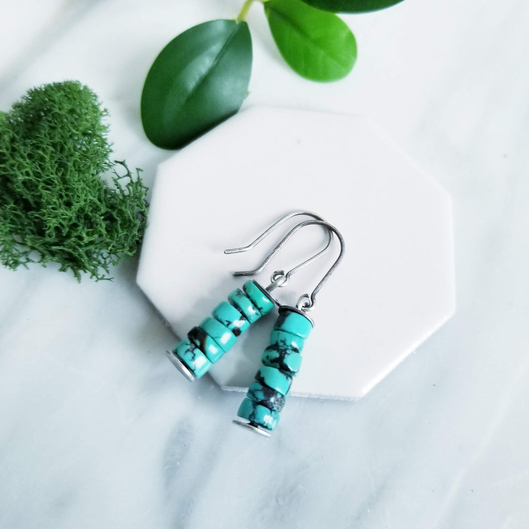 Turquoise Earrings Stacked Sterling Silver