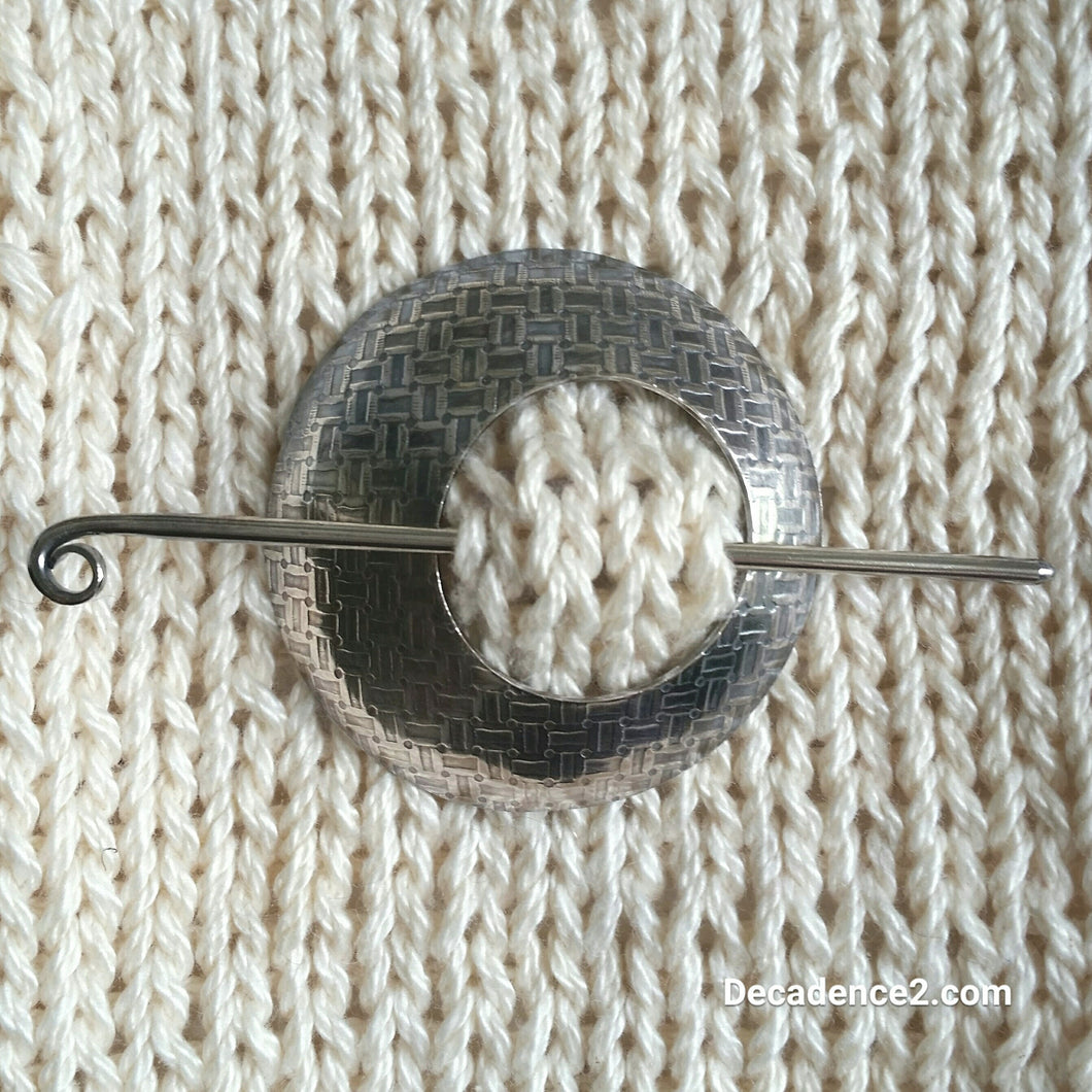 Basket Weave Sterling Silver Shawl Brooch Circle Pin