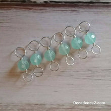 Load image into Gallery viewer, Seafoam Green Quartz, Sterling Silver Double Ended Stitch Markers- Set of 6
