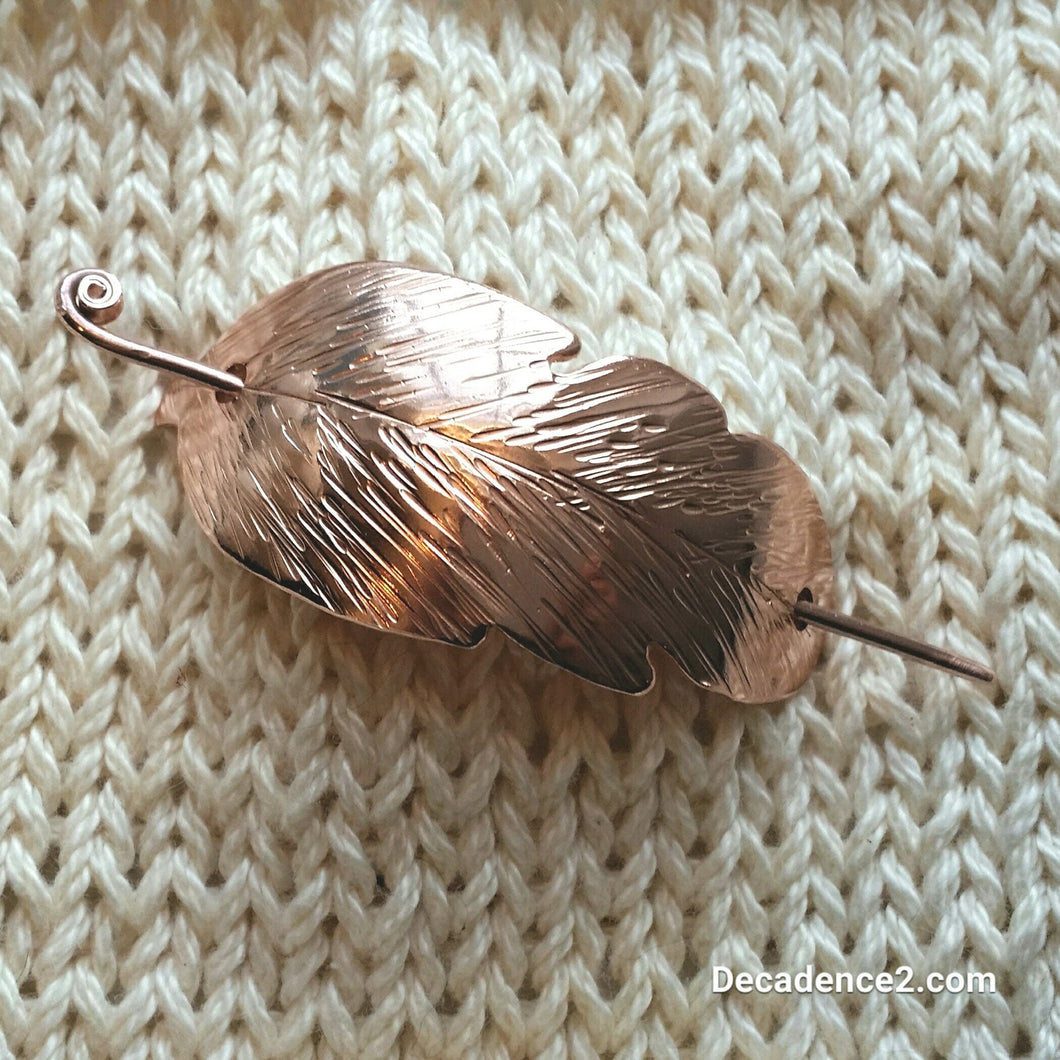 Copper Forged Feather Shawl Brooch Stick Pin