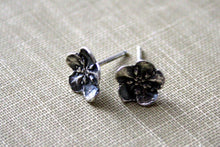 Load image into Gallery viewer, Sterling Silver Forget Me Not Flower Post Earrings -Black Patina or Frosted Sterling
