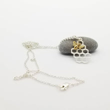 Load image into Gallery viewer, Sterling silver honeycomb necklace,  bronze bee necklace, silver charm
