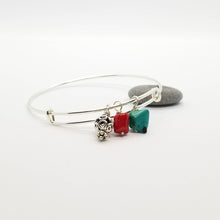 Load image into Gallery viewer, Sterling Silver Adjustable Bracelet, Turquoise, Coral , Bali Sterling Beads, stacking bangles
