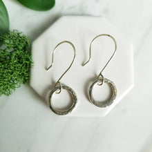 Load image into Gallery viewer, Rustic Sterling Silver Circle Drop Earrings Oxidized or Polished
