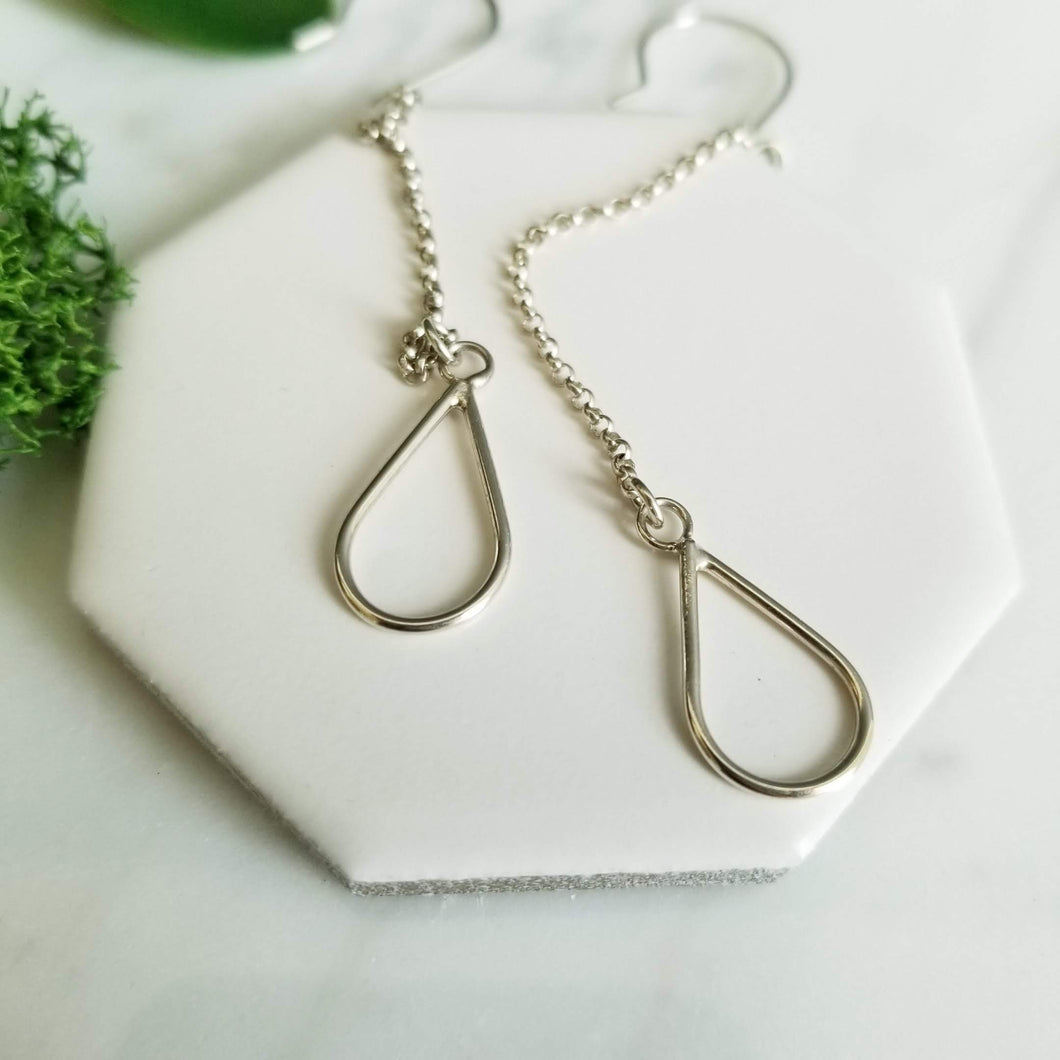 Sterling Silver Swingy Teardrop Rain Drop Chain Earrings