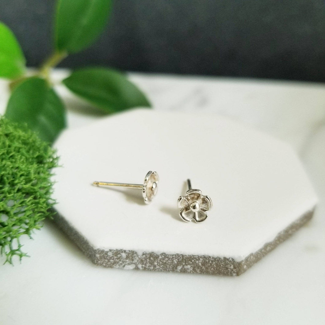 Sterling Silver Petal Flower Stud Earrings- Post Earrings, Floral Earrings