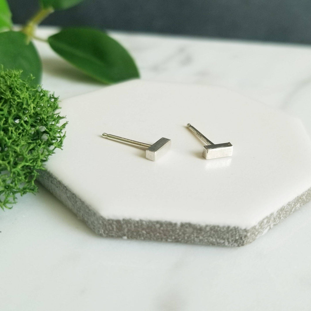 Brushed Textured Sterling Silver Bar Stud Earrings