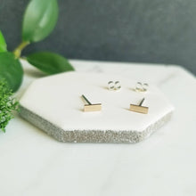 Load image into Gallery viewer, 14K Solid Gold Bar Studs, Sterling Silver Posts
