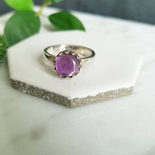 Load image into Gallery viewer, Purple Amethyst &amp; Sterling Silver Crown Ring size 6.5 US
