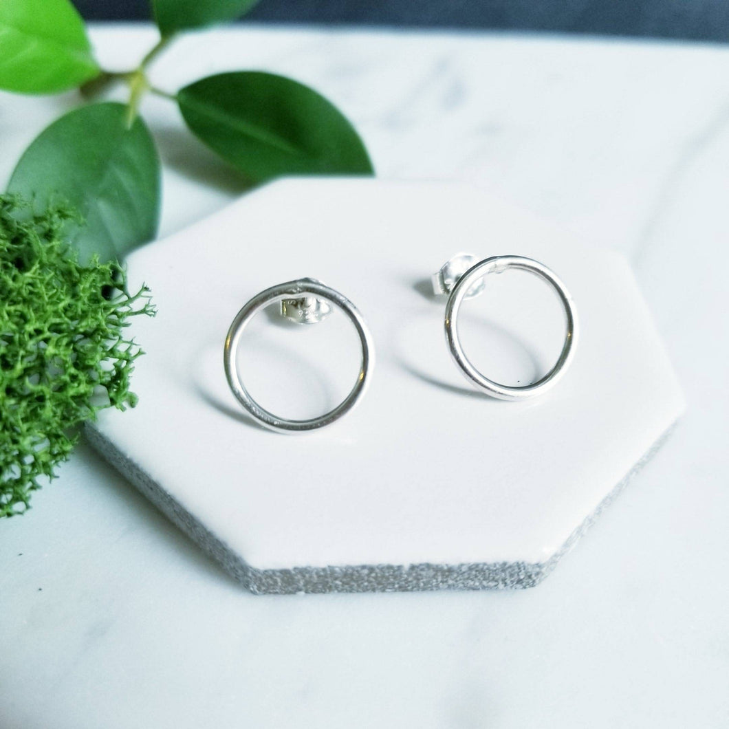 Small Sterling Silver Matte Brushed Circle Stud Earrings