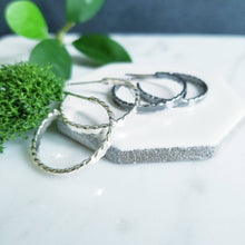 Load image into Gallery viewer, Flattened Twist Sterling Silver Braid Post Hoop Earrings
