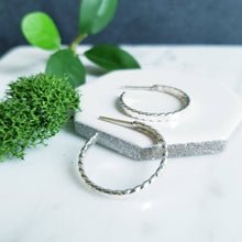 Load image into Gallery viewer, Flattened Twist Sterling Silver Braid Post Hoop Earrings
