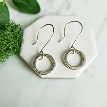 Load image into Gallery viewer, Rustic Sterling Silver Circle Drop Earrings Oxidized or Polished
