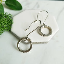 Load image into Gallery viewer, Rustic Sterling Silver Circle Drop Earrings Oxidized or Polished
