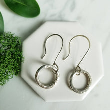 Load image into Gallery viewer, Rustic Sterling Silver Circle Drop Earrings Oxidized or Polished
