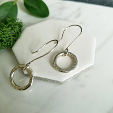 Load image into Gallery viewer, Rustic Sterling Silver Circle Drop Earrings Oxidized or Polished
