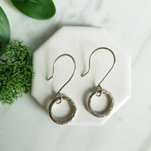 Load image into Gallery viewer, Rustic Sterling Silver Circle Drop Earrings Oxidized or Polished
