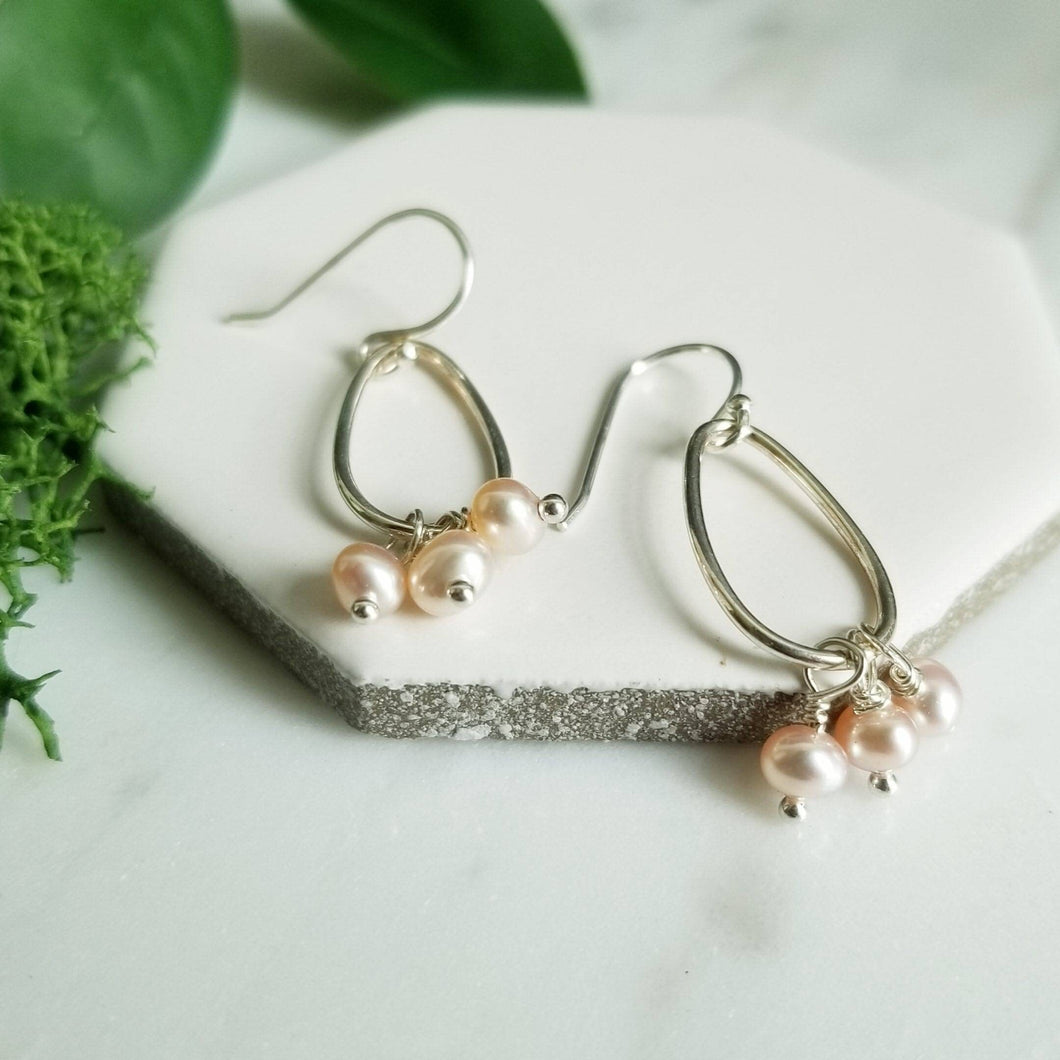 Pink Pearl Sterling Silver Drop Earrings