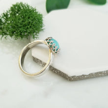 Load image into Gallery viewer, Aqua Blue Amazonite &amp; Sterling Silver Crown Ring
