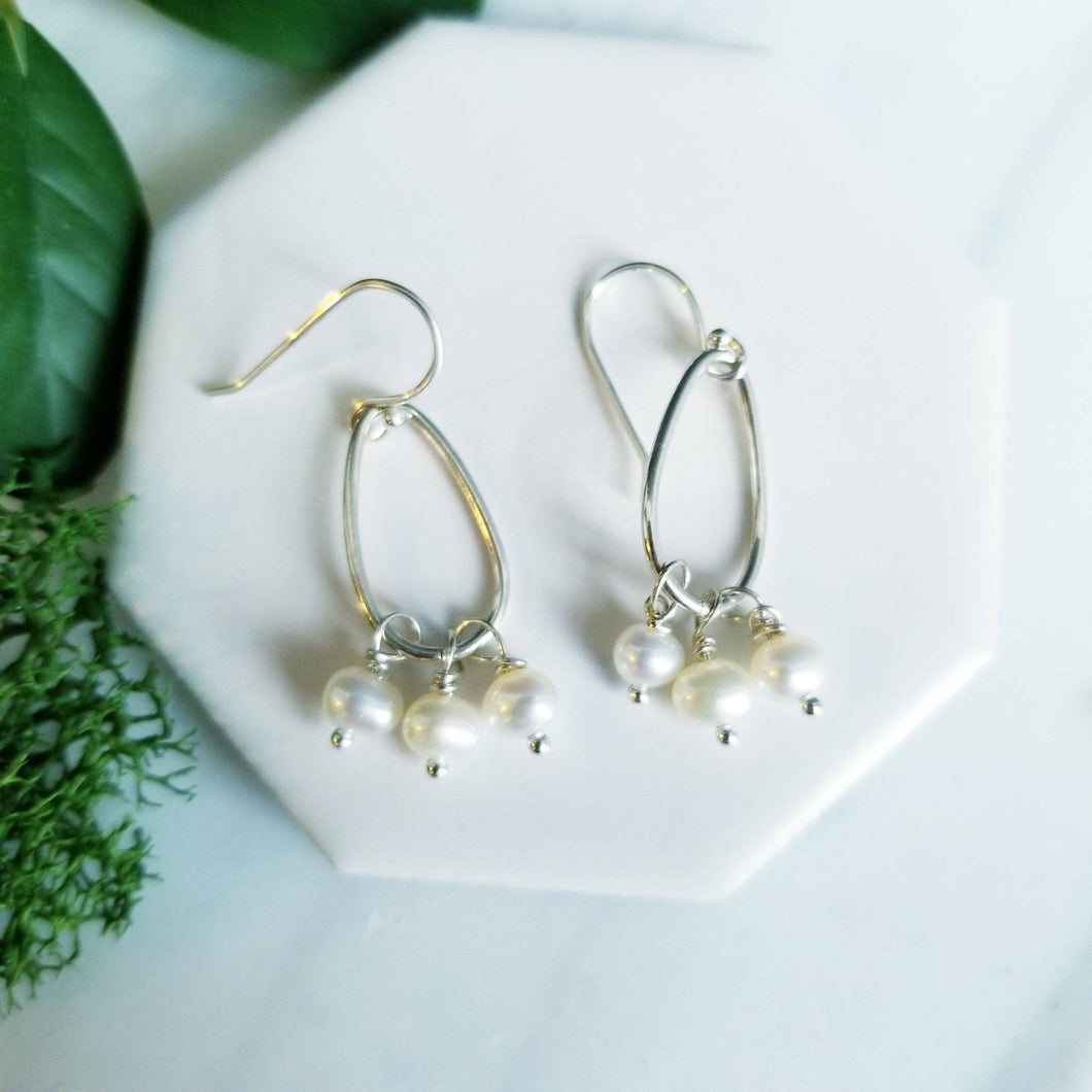 White Pearl Sterling Silver Drop Earrings