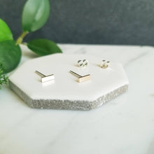 Load image into Gallery viewer, 14K Solid Gold Bar Studs, Sterling Silver Posts
